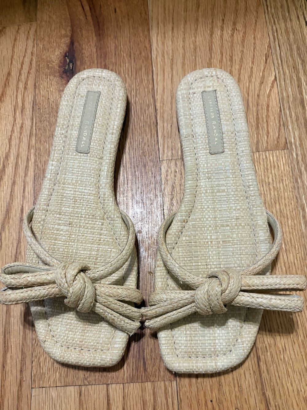 Loeffler Randall Beige Woven Knot Slide Mules